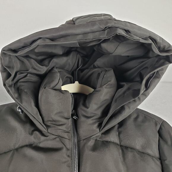 Guess Women's S Quilted Down Puffer Jacket Solid Black Hooded Winter Warm Staple - Picture 5 of 14